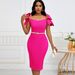 Elegant Floral Stretch Polyester Cocktail Dress Bodycon with 3D Flower Appliqués Waist Belt V-Neck High Waist S-XXXL_ecoleips.com