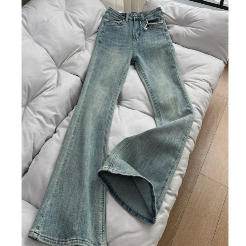 Women's Clothing Retro Flared Jeans Spring And Autumn Small High Waist Slim All Match Flared Trousers_ecoleips.com