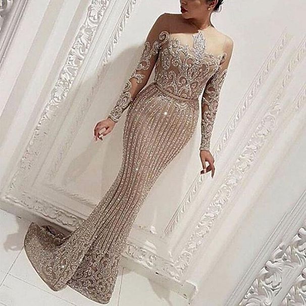 Women's Clothing Spring And Summer Long Skirt Mid Waist Temperament Commuter Sequined Gold Slim Fit Golden Slim Dress_ecoleips.com