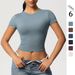 Women's Clothing Nylon Casual Tight Quick Drying Pilates Top Yoga Wear Short Sleeved Running Fitness Sports T Shirt_ecoleips.com