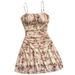 Retro Maple Leaf Print Women's Dress Ruffled Detail for Valentine's Day Wedding Season Vacation Back to School Cross Border E Commerce_ecoleips.com