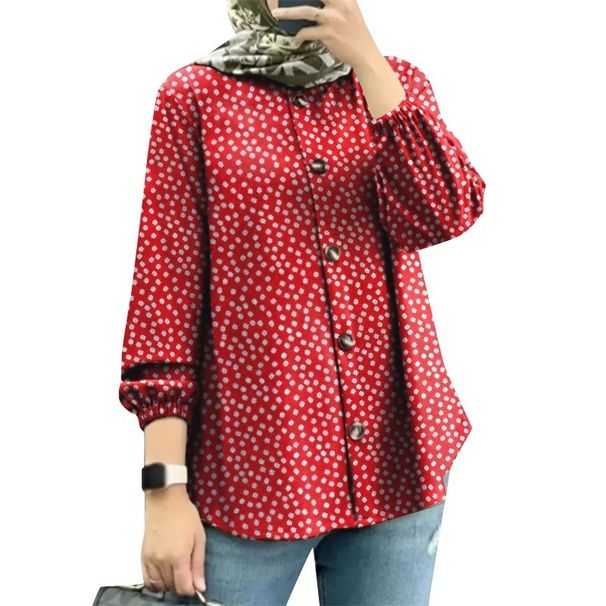 Women's Clothing New Women's Muslim Floral Shirt Fashion Puff Sleeve_ecoleips.com