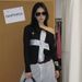 Women's Casual Sexy Hot Girl T-Shirt Off-Shoulder Neck Slim Long Sleeve Cross Print European And American Style Top_ecoleips.com
