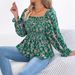 2026 Sprin/Summer Casual Square Neck Bell Sleeve Floral Chiffon Blouse Vacation Top Cross-Border Women's_ecoleips.com