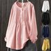 Women's Clothing Literary Solid Color Shirt Women's Round Neck Pullover Loose Top Cotton Linen Blend Large_ecoleips.com