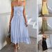 Women's Clothing A Line Skirt Leisure Vacation Style Lace Splicing High Waist Suspender Dress_ecoleips.com