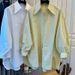 Women's Oversized Long Sleeve Shirt - Loose Fit Blouse With Pointed Collar & Puff Sleeves (White/Green/Black, Spring)_ecoleips.com