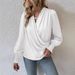 Aria Basics Aria Basics European And American Foreign Trade Clothing Elegant V-neck Ruched Lantern Sleeve Stylish Commuter Women's Solid_ecoleips.com