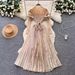 Women's High-End Pleated Dress European American Style Cross Border Fashionable Print Patchwork Long Dress With Tie Waist For Autumn 2025_ecoleips.com