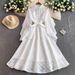 Women's French Heavy Duty Mesh Embroidered Stand Collar Dress Retro Tie Waist Slimming Full Skirt For Autumn Winter_ecoleips.com
