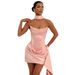 Satin Halter Neck Midi Dress With Waist Ruffle Detail - Elegant Bodycon Mini Dress For Party, Date & Evening Occasions_ecoleips.com