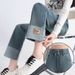 "Plus-Size High-Waisted Flared Jeans – Winter Fleece-Lined Stretch Denim For Women (S-6XL, Relaxed Fit, Elastic Waist, Dark Blue/Light Blue)"_ecoleips.com