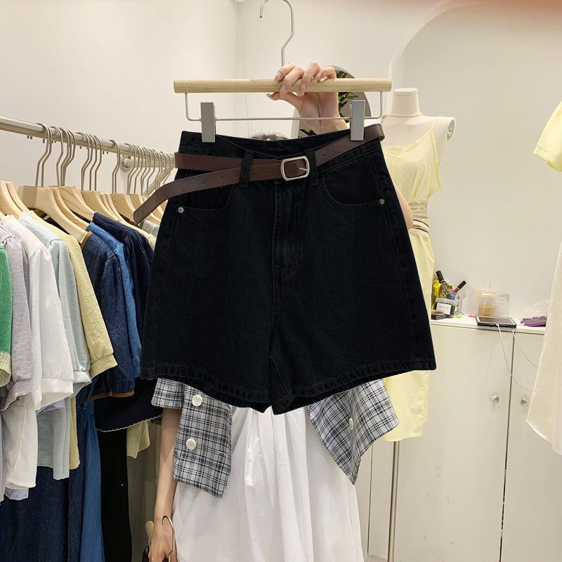 High-Waisted A-Line Denim Shorts For Women – Lightweight Summer Stretch-Free Shorts (S-2XL, Black/Light Blue/Dark Blue) With Free Belt Option_ecoleips.com