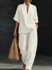 Spring Summer Women's Casual V Neck Pants Suit Loose Fitting Mid Sleeve Fashionable New Arrival_ecoleips.com