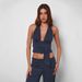 Women's Slim Fit Cropped Top Halter Neck Backless Casual Suit Solid Color Sexy European And American Style New 2025 Wholesale_ecoleips.com