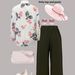 Women's Autumn Chinese Ink Painting Print Shirt & Casual Pants Two-Piece Set, Floral Artistic Outfit_ecoleips.com