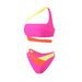 European American Style One Shoulder Color Block Bikini Set High Waisted Swimsuit Sexy Hollow out Two Piece Summer Vacation Swimwear_ecoleips.com