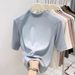 Women's Half High Neck Mid Sleeve T-Shirt Three Quarter Sleeve Mid Neck German Velvet Top Early Autumn New Style_ecoleips.com