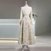 Women's Clothing New Women's Clothing V Neck Waist Slim Shirt Long Sleeve Printed Long Skirt_ecoleips.com