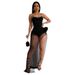 Women's Clothing sexy hot diamond sling jumpsuit with high slit see through mesh dress_ecoleips.com