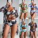 Women's Long-Sleeve Bikini Set – Floral Print Swimwear With Padded Top & UV Protection (Trendy 3-Piece For Beach & Pool)_ecoleips.com