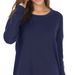Women's Long Sleeved Knit Sweater Round Neck Slit Design Loose Fitting Elegant Commuter Workwear Apparel_ecoleips.com