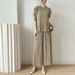 Audday Heavy Pleated Summer 2025 Elegant Two-Piece Slimming Beaded Short Sleeve Top Loose Casual Wide-Leg Pants Set_ecoleips.com