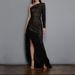 Spring And Summer New European And American Women's Dress Color Sleeveless Irregular Slant Neck Elegant Mesh Evening Dress_ecoleips.com