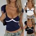 DiYun 2025 Spring/Summer European American Y2K Short Sleeve Top Women's Sexy Slim Fit Knit Black And White_ecoleips.com