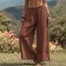 Women's Linen-Cotton Blend Wide Leg Pants, Elastic Waist Relaxed Trousers With Side Pockets, Casual Boho Palazzo Pants For Everyday_ecoleips.com