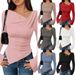 Women's Asymmetrical Neck T-Shirt Slim Fit Top Autumn Winter New Style Clothing_ecoleips.com