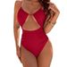 Women's Ruffled One-Piece V-Neck European And American Export Hot-Selling Lace-Up Swimsuit_ecoleips.com
