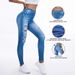 Women's Clothing Sports Ripped High Elastic Imitation Denim Pants Hip Lifting And Abdomen Tightening Elastic Running Outerwear Fitness Casual Pants_ecoleips.com