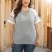 Summer Plus Size Women's Short Sleeved V-neck Tied Rope Splicing Contrasting Sleeve Top T-shirt For Women_ecoleips.com