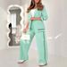 Women's Clothing Fashion Solid Color Temperament Commuting Elegant Ribbed Two-Piece Workwear Set - Solid Color Office Outfit For Women_ecoleips.com