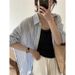 Striped Women's Long-sleeve Loose-fitting Thin Linen Shirt, Sun-protective, Casual Style, Cotton-linen Outerwear For_ecoleips.com