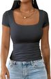 Women's Clothing U Neck T Shirt Women's New Simple Casual Versatile Fashion Pullover Slim Women's Short Sleeve_ecoleips.com