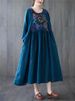 Cotton Linen Long Sleeve Floral Print Vintage Dresses For Women 2025 Spring Autumn Casual Loose Dress Femme Robe Elegant Clothes_ecoleips.com