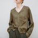 Linen V Neck Raglan Long Sleeve Shirt Yarn Dyed Woven Texture Loose Cocoon Shape Vintage Style Spring Arrival Women's Top_ecoleips.com