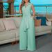 Women's Clothing women's elegant shirt collar sleeveless solid color zipper strap wide leg jumpsuit_ecoleips.com