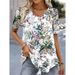 Summer V-Neck T-Shirt Fashion Women Short Sleeves 3D Printed Top Tee Casual Loose Black White Fashion Streetwear Female Pullover_ecoleips.com
