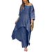 Women's Clothing Women's Plus Size Fashion Casual Set Cotton Linen Wide Leg Pants Two Piece Long Sleeved Irregular Style_ecoleips.com