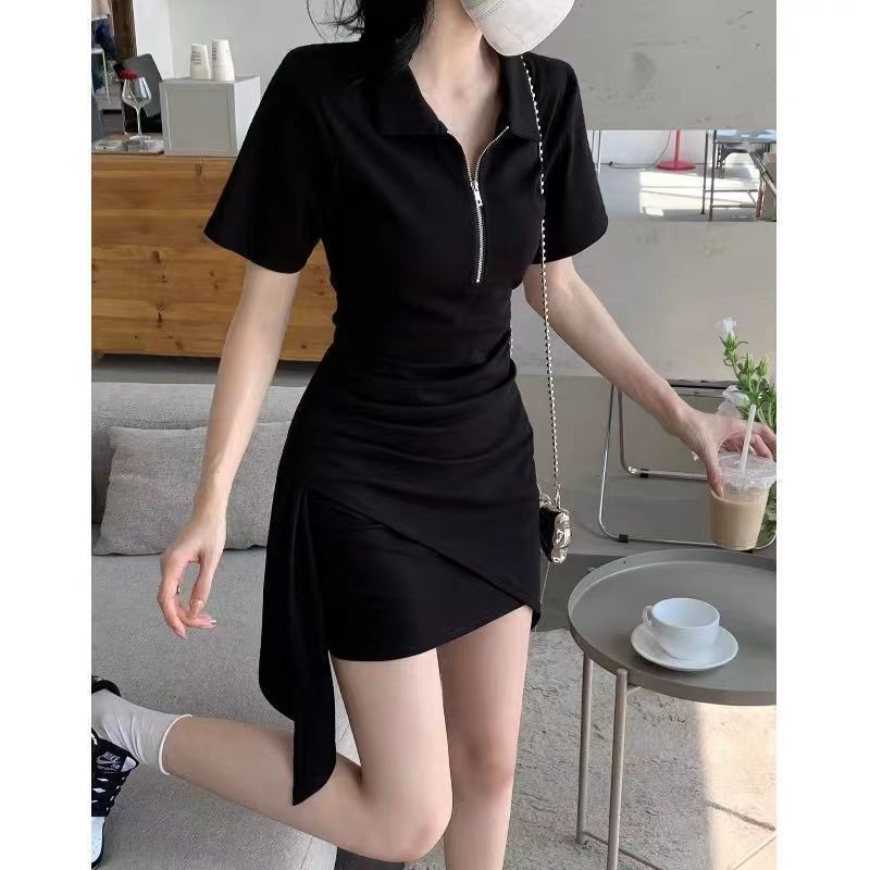 Women's Irregular Design Polo Neck Bodycon Mini Skirt Hot Girl Style Summer New Arrival 2025_ecoleips.com