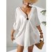 European And American Style Solid Color Beach Cover Up Women's Vacation Sun Protection With Circular V Neck Batwing Sleeves_ecoleips.com