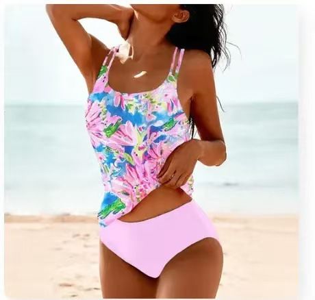 Retro Print High-Waisted Two-Piece Bikini For Women Conservative Summer Beach Swimsuit Regular Fit Vacation Ethnic Style_ecoleips.com
