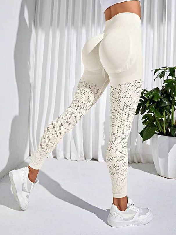 Seamless Peach Hip High Waist Yoga Pants Hollow Striped Sports Tight Trousers Sweat-absorbent Breathable Sports Leggings For Women_ecoleips.com