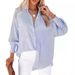 European And American Cross-border Striped Long-sleeve Loose Casual Women's New Pocket Shirt Top_ecoleips.com