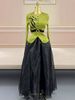 African-Inspired Pleated Print Two-Piece Set - Flowy Top + Wide Leg Pants (Rose Red/Orange/White/Matcha, One Size Fits Most)_ecoleips.com