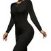 Ribbed Bodycon Dress – Sexy Long Sleeve Slim Fit Midi Dress For Work, Date & Night Out (Black, S-XXL)_ecoleips.com