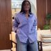 Women’s Oversized Blue Striped Long-Sleeve Shirt Summer Trendy Loose Fit Blouse, Slimming & Stylish_ecoleips.com